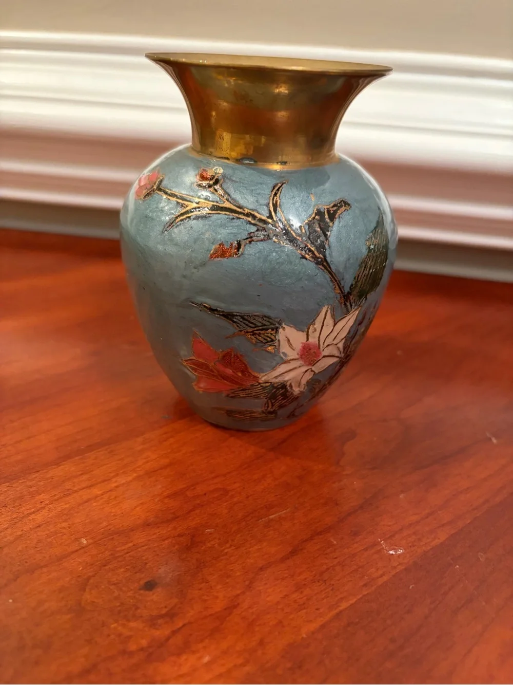 Brass Decorative Floral Vase with Gold Rim